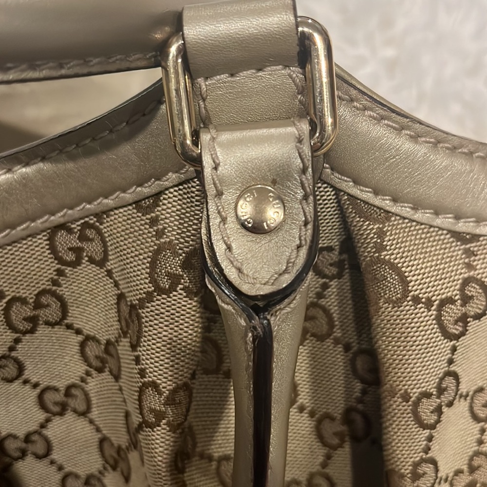 Gucci Beige Brown Monogram Tote with Gold Accent Charm - Picture 6 of 13